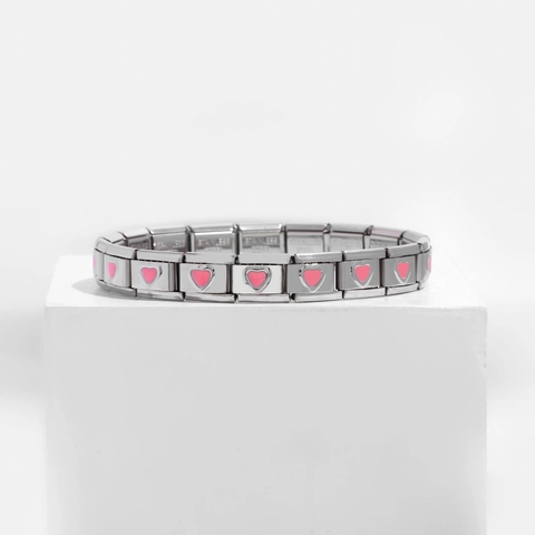 Italian Charm Bracelet Stainless Steel Heart Enamel DIY Modular Links Jewelry Gift For Women Girls
