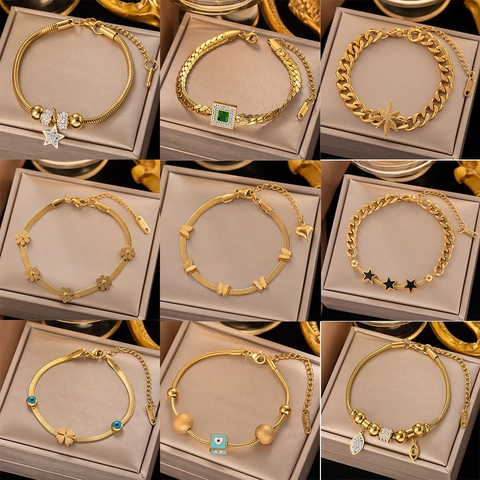 Elegant Stainless Steel Rhinestone Jewelry Collection For Women Vintage Heart Butterfly Evil Eye Pendant Earrings Necklace Bracelet