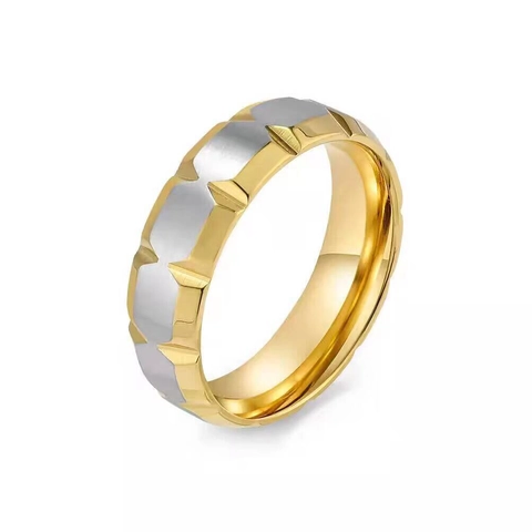 Anillo de Acero de Titanio para Hombre de Moda Rombo Geométrico Superficie Esmerilada Anillo de Banda Bicolor Joyería Individual Regalo