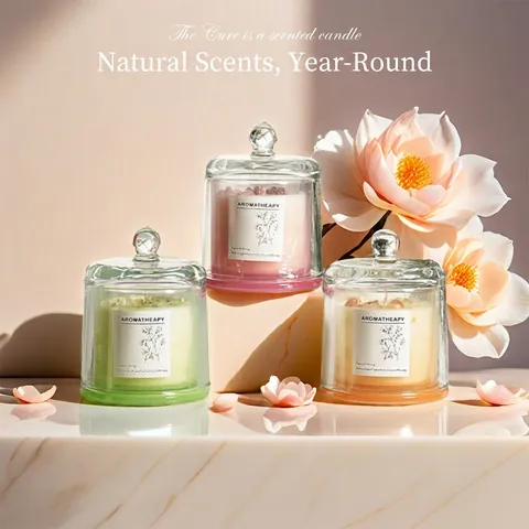 Scented Candle With Glass Dome Crystal Stone Soy Wax Essential Oil Long Lasting Aromatherapy For Home Decor Gift Box