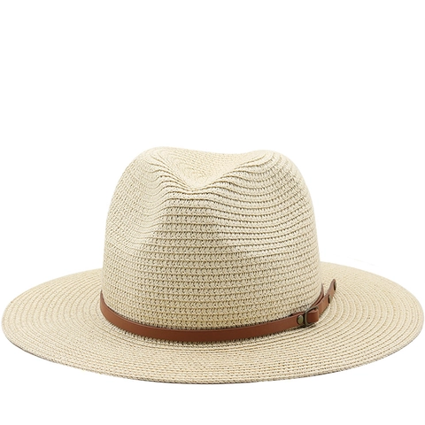 Sombrero Fedora De Paja Tejida De Papel Sombrero De Sol Con Cinturón De Cuero Sintético Panamá Para Mujeres Hombres