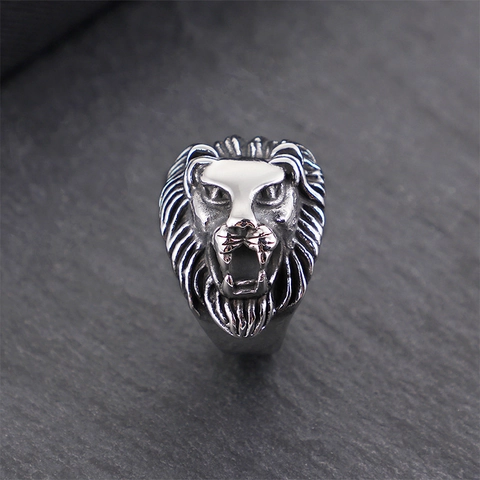 Lion Head Ring Stainless Steel Retro Distressed Punk Biker Dominant Vintage Animal Jewelry Gothic Accessory