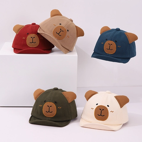 Gorra De Visera Para Bebé Algodón Ala Suave Protección Solar Lindas Orejas De Oso Bordadas Sombrero Dibujos Animados