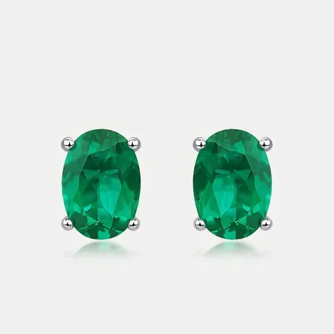 Orecchini A Lobo Con Smeraldo Creato In Laboratorio Ovale Con Perno In Argento Sterling 925 Gioielli Di Lusso Minimalisti Donna
