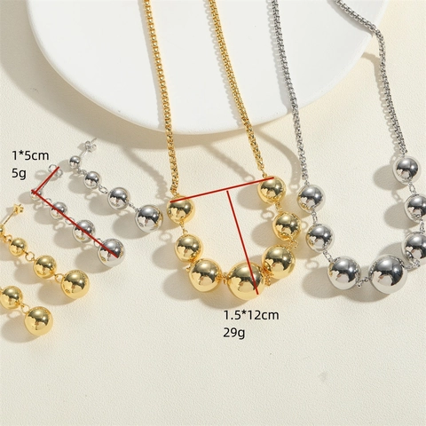 Kupferschmuck Halskette Und Ohrringe Mit 14K Vergoldeten Verlaufenden Metallperlen Minimalistischer Eleganter Stil Für Damen