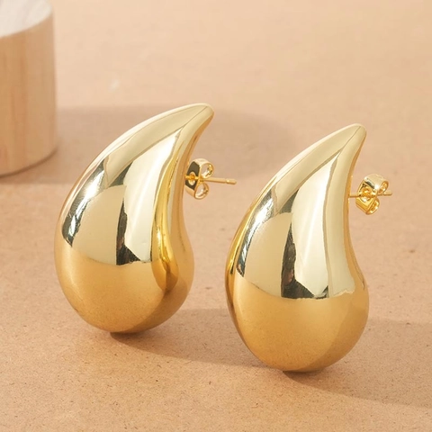 Minimalist Hollow Teardrop Stud Earrings High Polished Brass With 925 Sterling Silver Earring Post For Women