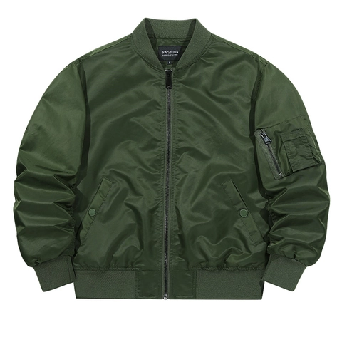 Men Bomber Jacket Flight MA-1 Zip Up Windproof Lightweight Polyester Utility Pocket Ribbed Trim Casual Outerwear