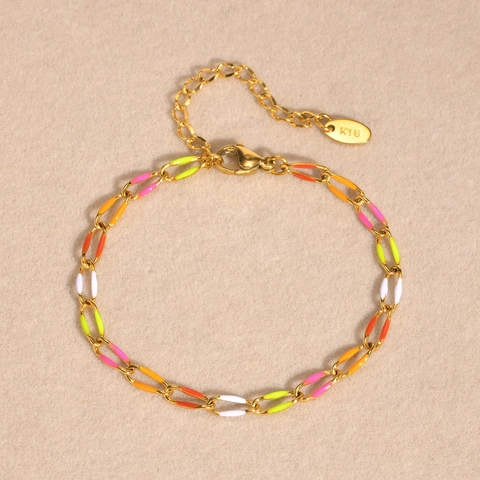 Mode Damen Edelstahl Gold Armband Bunte Emaille Oval Glied Verdrehte Kette Verstellbarer Schmuck Hand Zubehör