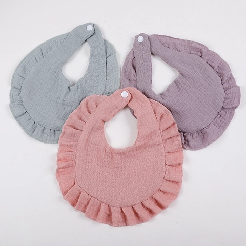 Baby Bibs 100% Cotton Muslin Ruffled Saliva Towel Soft Absorbent Snap Button Infants Toddlers Feeding Burp Cloth