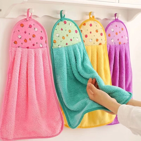 Cartoon Animal Fruit Hanging Hand Towels Super Absorbent Coral Fleece Quick Dry Bathroom Kitchen Thick Soft
