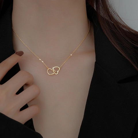 Interlocking Hearts Pendant Necklace Copper Minimalist Elegant Jewelry Adjustable Clavicle Chain For Women