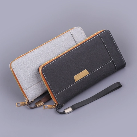 Herren Canvas Lange Geldbörse Reißverschluss Clutch Tasche Mit Handschlaufe Mehrere Kartenfächer Handytasche Urbaner Stil