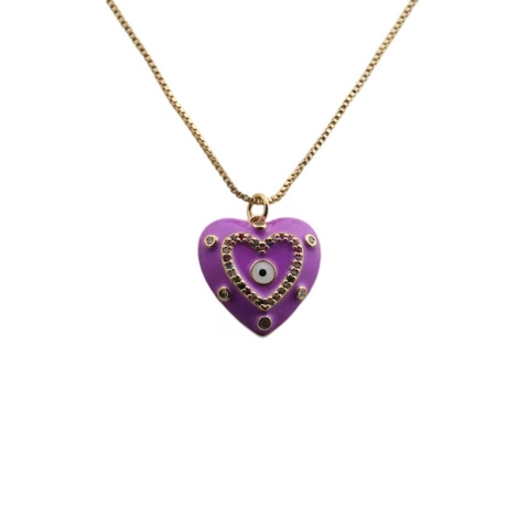 Collana Minimalista con Ciondolo a Cuore in Rame e Zirconia Malocchio Smalto Catena Veneziana Placcata Oro Gioielli Donna Regalo
