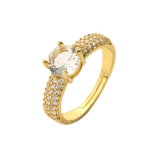 Copper Gold Plated Zircon Ring Heart Geometric Open Adjustable Fashion Light Luxury Elegant Jewelry For Women Girls