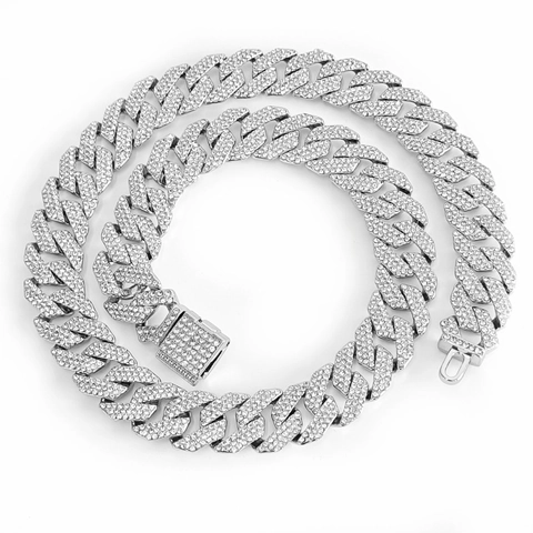 Collar De Cadena Cuban Link Hip Hop Iced Out Con Cristales Aleación Cierre De Caja Cuadrada Joyería Streetwear Unisex