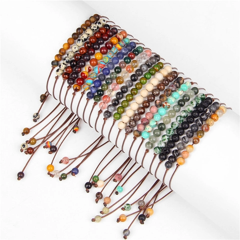Geflochtenes Armband Naturstein Verstellbar Handgefertigt Perlenschmuck Vintage Boho Stil Damen Herren