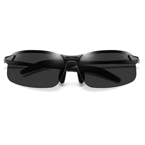 Herren Polarisierte Sonnenbrille Photochrom Tag Nacht Fahren Halbrahmen Metalllegierung UV400 Blendfrei Eckig 3043