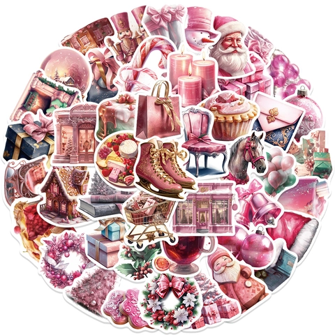 Adesivi Natalizi Rosa PVC Impermeabili Opachi Decalcomanie Decorative Per Scrapbook Laptop Borraccia Cover Cellulare Cartoleria