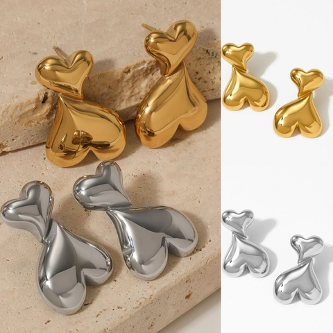 Double Layer Heart Stud Earrings Polished Stainless Steel Minimalist Fashion Jewelry For Women Elegant Chic