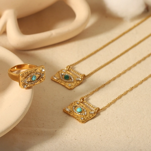 Boze Oog Vierkante Hanger Ketting Roestvrij Staal 18K Verguld Zirkoon Vintage Boheemse Sieraden