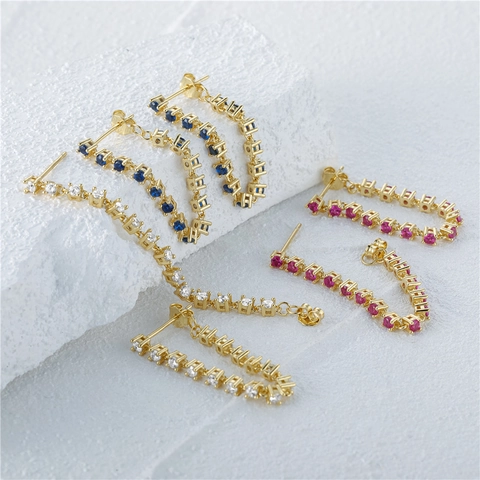 Orecchini Pendenti in Argento Sterling 925 Placcati Oro con Catena e Nappa Intarsiati in Zirconia AAAAA Stile Ins Donna Gioielli