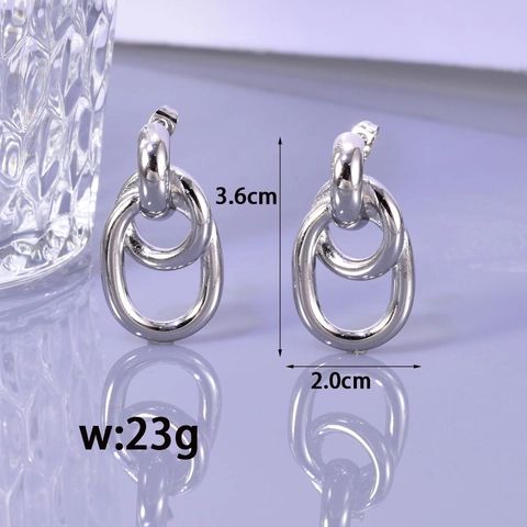 Boucles d'Oreilles Créoles Ovales Entrelacées de Style Français Acier Inoxydable Plaqué Or 18K Argent Boucles d'Oreilles Clous Géométriques Femme Bijoux