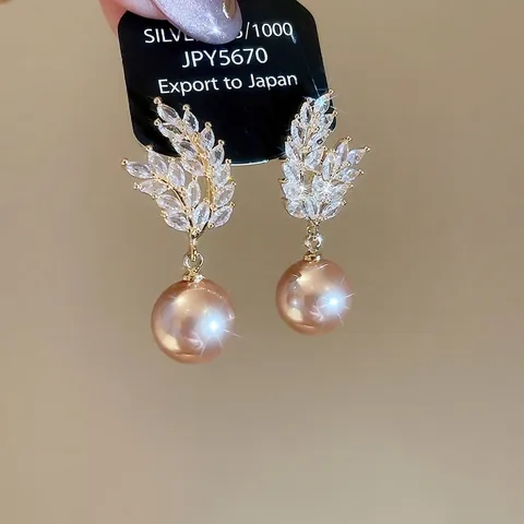 Pendientes De Gota De Perla Artificial Espiga De Trigo Chapados En Oro Circon Diamante De Imitacion Joyas Con Poste De Plata