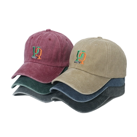 Berretto Da Baseball In Cotone Lavato Retro Ricamato UQ 1983 Cappello Da Sole Snapback Distressed Unisex Stile Street