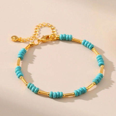 Pulsera De Cuentas De Turquesa Tubo De Cobre Chapado En Oro De 18K Joyería Bohemia De Verano Para Mujer