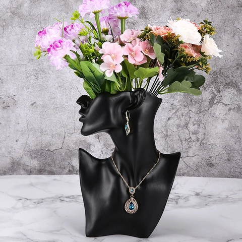 Modern Resin Portrait Silhouette Jewelry Display Stand Necklace Earring Holder Creative Human Face Flower Vase Home Artistic Decor