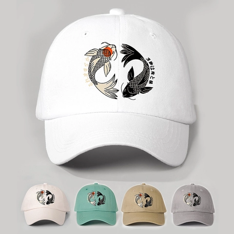 Japanischer Stil Koi Fisch Yin Yang Baseball Kappe Polyester Verstellbar Sonnenschutz Outdoor Freizeit Hut Herren Damen