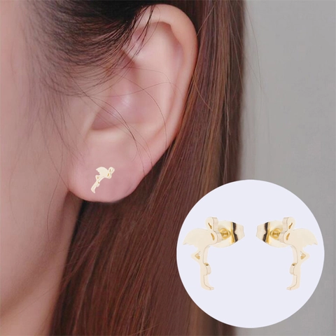 Orecchini A Lobo Fenicottero Acciaio Inossidabile Minimalista Silhouette Animale Gioielli Eleganti Per Donna Accessorio