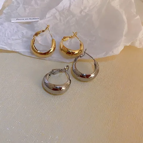 Geometrische Chunky Creolen Für Damen Minimalistischer Hochglanz C-Förmiger Metallschmuck Mit 925 Sterling Silber Ohrstecker