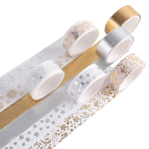 Cintas Washi Oro Plata Papel Metálico Patrones Florales Para DIY Scrapbooking Journaling Manualidades Decorativas