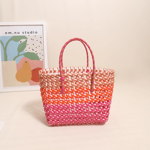 Bolso De Mano Tejido Para Mujer PVC Plástico Calado Color Degradado Playa Vacaciones Gran Capacidad Estilo Casual