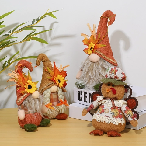 Gnome De Thanksgiving Dinde Épouvantail Poupées En Peluche Lumineux LED Décoration De Table Fête Des Récoltes Tournesol Feuille D Érable