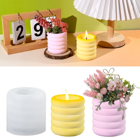 Ribbed Five Stacked Rings Silicone Mold For DIY Aromatherapy Candle And Succulent Flower Pot Plaster Casting Craft Tool