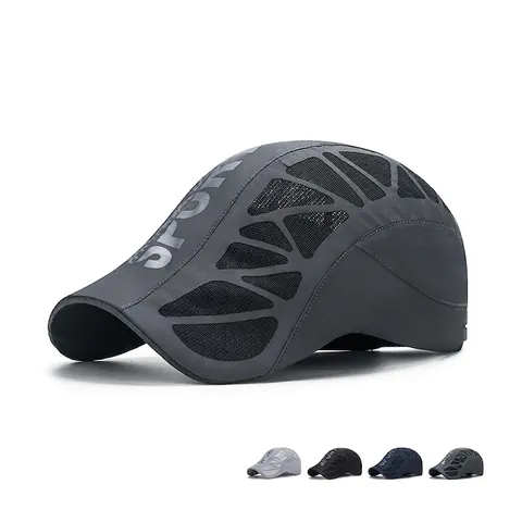 Gorra Plana Hombre Malla Transpirable Secado Rápido Protección Solar SPORT Letra Gorra Newsboy Ajustable