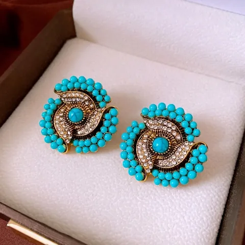 Vintage Blumenohrringe Mit Silbernem Ohrstecker Legierung Acryl Strass Ethno Böhmischer Stil Für Frauen