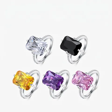 Luxus 925 Sterling Silber Ring Rechteckiger Smaragdschliff Bunter Zirkonia Übertriebener Ins Stil Schmuck Für Damen