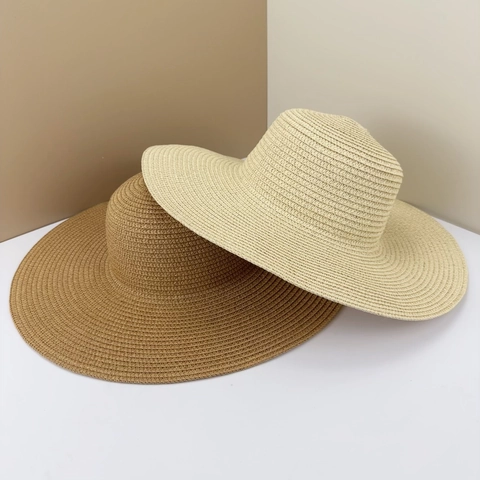 Cappello di Paglia a Tesa Larga Intrecciato a Mano Protezione Solare Cappello da Spiaggia Minimalista Pieghevole per Donna