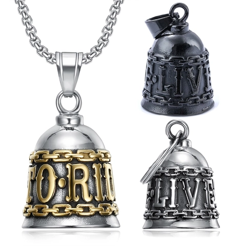 Collar De Campana Guardiana Acero Inoxidable Colgante Grabado Live To Ride Retro Biker Moto Punk Gótico Joyería Para Hombre
