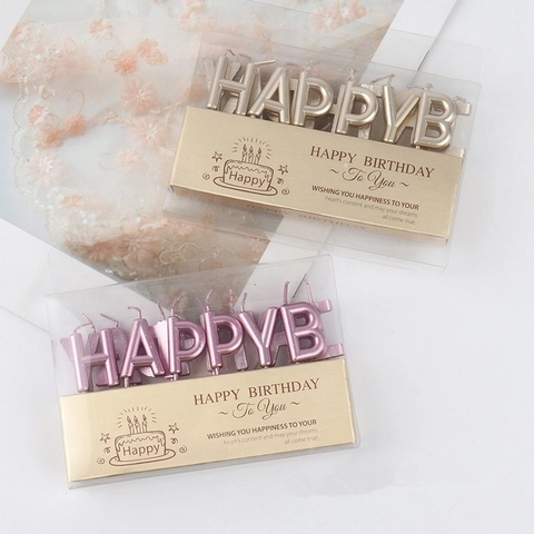 Happy Birthday Letter Candles Metallic Wax Cake Toppers For Birthday Party Wedding Celebration Decoration