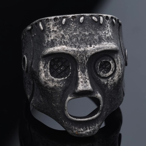 Vintage Distressed Punk Gothic Skull Mask Ring Stainless Steel Band Jewelry For Men Women Unisex Accessory
