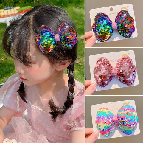 Laser Pailletten Schleife Haarklammern Glitzer Prinzessin Haarnadeln Bunter Kopfschmuck Für Mädchen Kinder