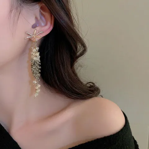 Pendientes De Flores Con Diamantes De Imitación Borlas Largas De Cristal Joyería Con Poste De Plata Mujer
