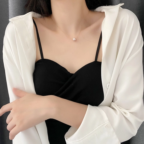 Minimalist Natural Artificial Pearl Pendant Necklace Stainless Steel Vacuum Gold Plated Elegant Dainty Jewelry For Women