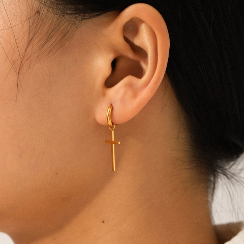 Orecchini A Cerchio Con Croce In Acciaio Inossidabile Placcato Oro 18K Gioielli Di Moda Punk Gothic Per Donna