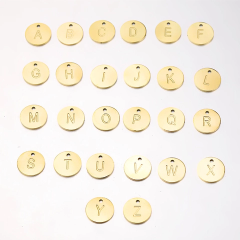Round Letter Charms 304 Stainless Steel Engraved Initial Mirror Polished Alphabet Pendants DIY Jewelry Making Accessories