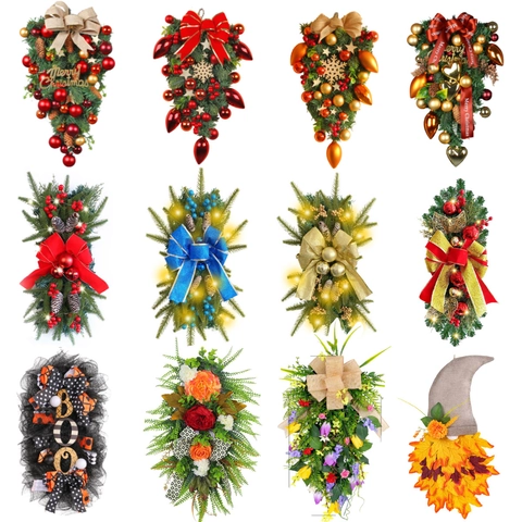 Guirnalda De Navidad Artificial LED Luminosa Árbol Invertido Para Escaleras Puerta Pared Decoración De Fiesta Festiva